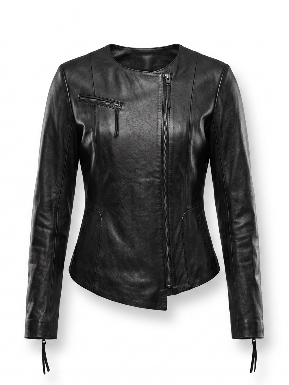 Kate Moss Topshop Rare Black Real Leather Asymmetric Jacket UK 10 US 6 Grunge